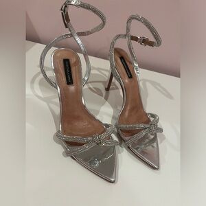 BCBGMaxAzria Silver Crystal Embellished Stiletto Heels